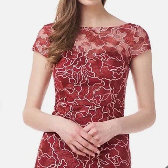 Js Collections Emarie Embroidered Lace Mermaid Gown - Scarlet - Picture 1 of 6